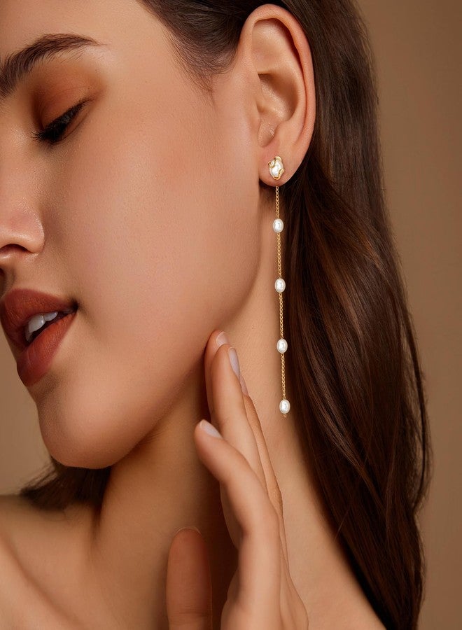 Zeffy Pearl Earrings for Women - Gold Pearl Drop Dangle Earrings Long White Pearl Statement Earring Hypoallergenic Bride Wedding Prom Dainty Tassel Earring Trendy Cute Pearl Jewelry Gifts Birthday - Image 3